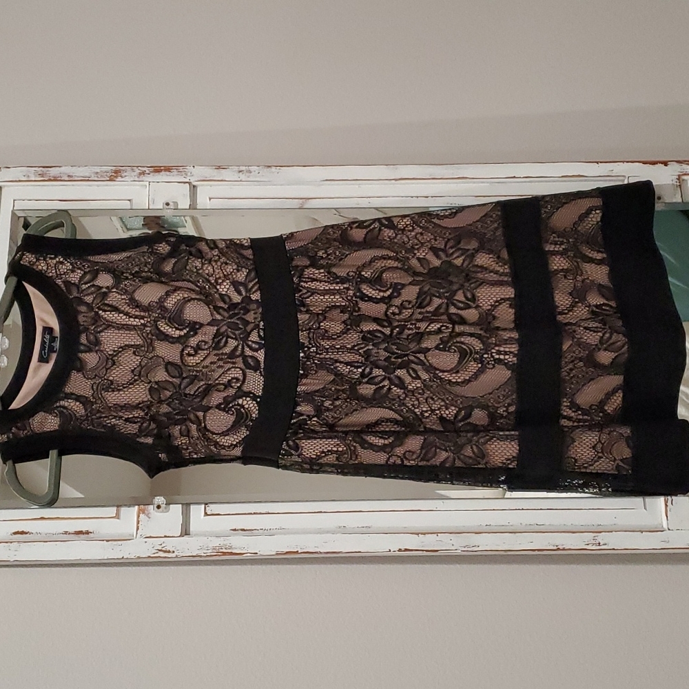 Nude lined black lace dress